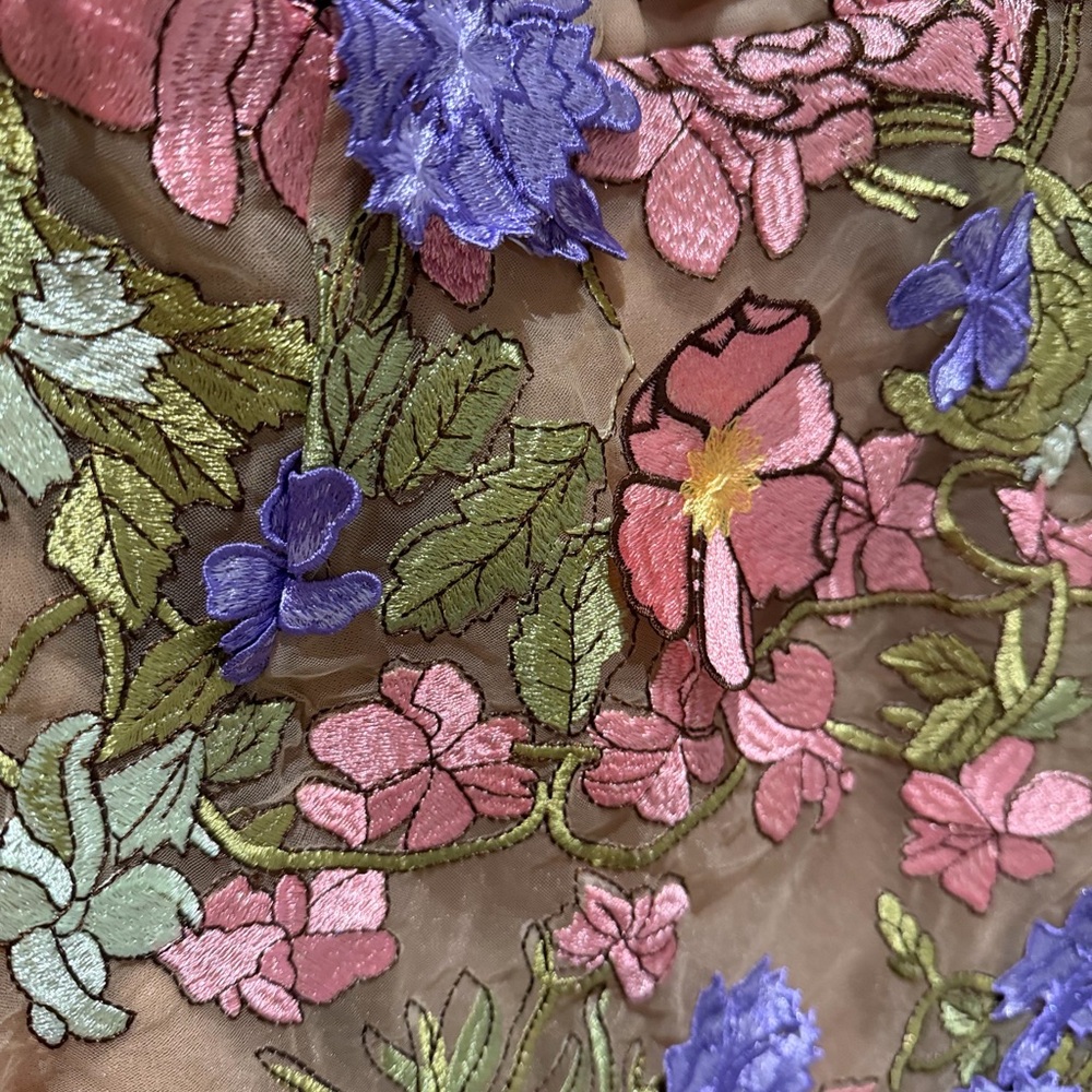 Bronx and Banco Strapless Floral Appliqué Midi Dress in Pink, Purple & Green - Picture 5 of 16